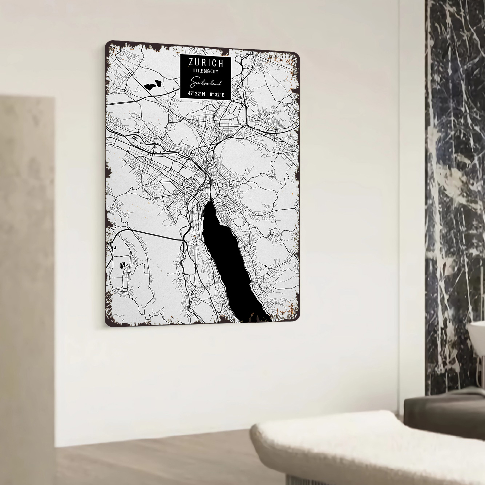 Zurich City Map Metal Wall Art - Home Decor Zurich avaliação e preço