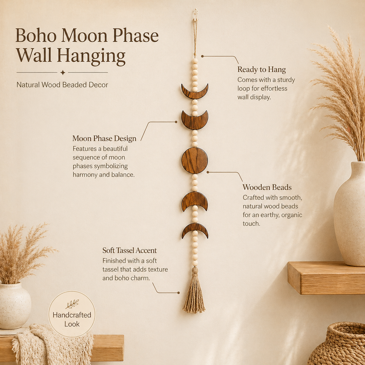 Boho Moon Phase Wall Hanging W - Boho Wind Chimes avaliação e preço